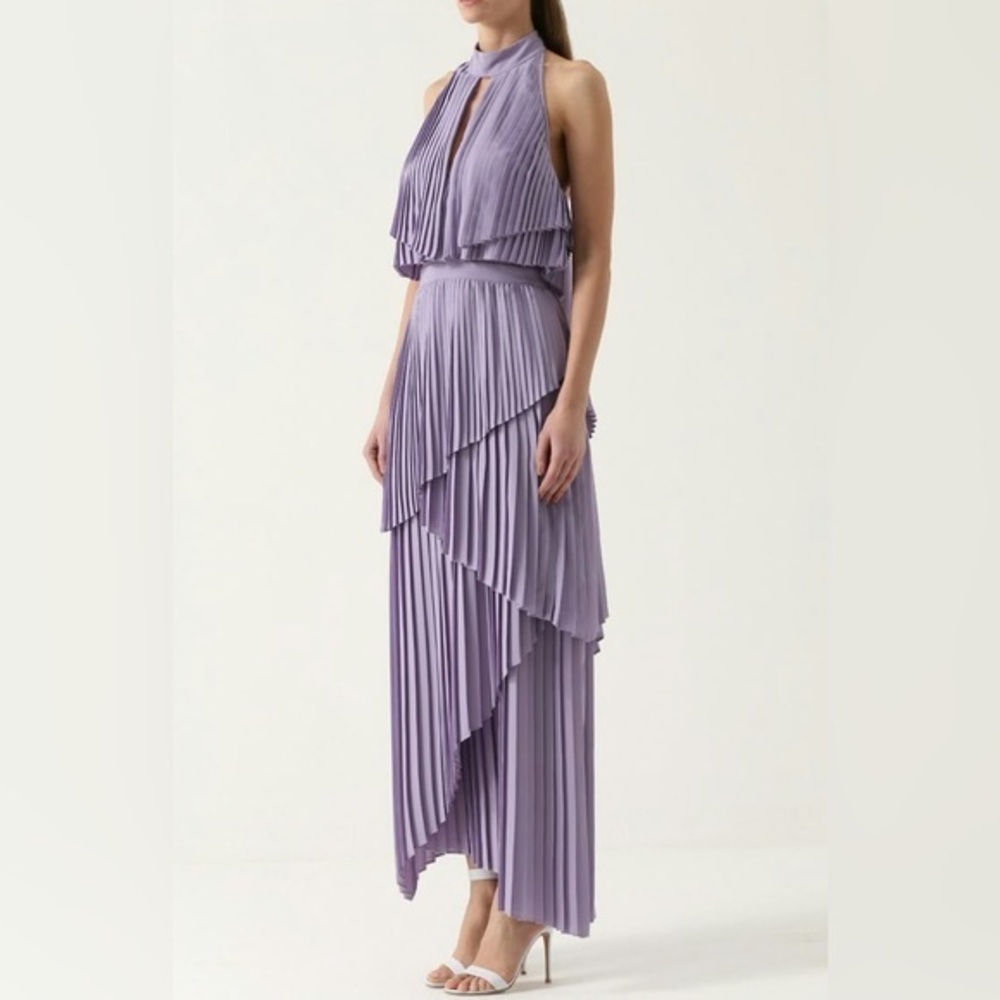 **Elie Saab** Lilac Layered Pleated Evening Gown Size 42